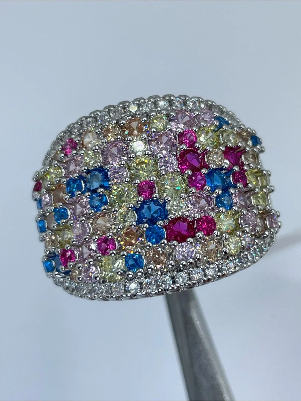 Swarovski Crystal Elements Multi Color Crystal Wide Statement Ring Size 8 Glam
